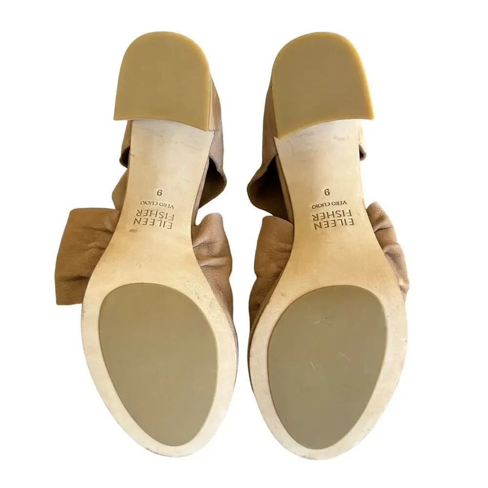 Eileen Fisher Tan Suede Crisscross Wedge Sandals